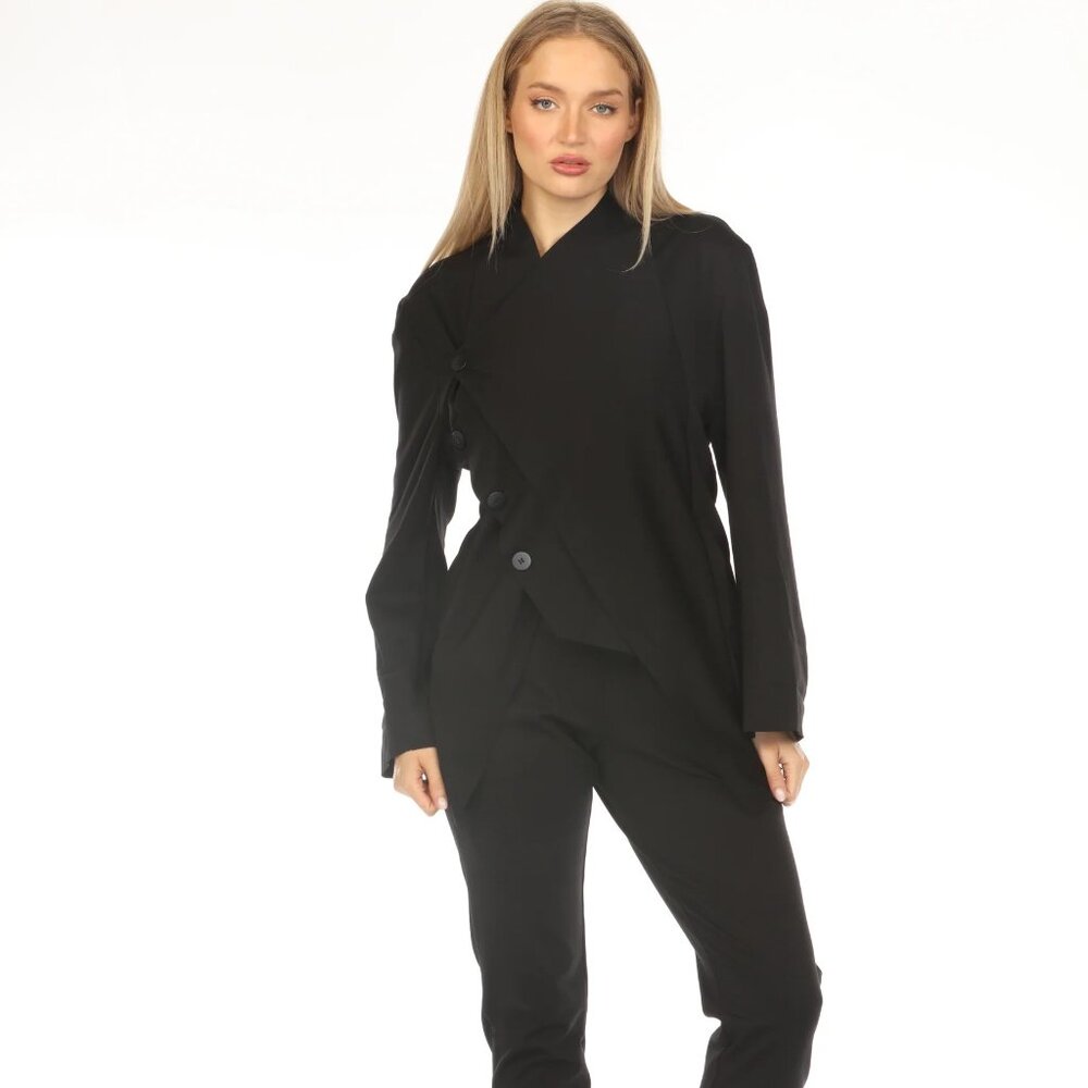 Black Buttoned Asymmetrical Blazer